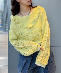 w closet（ダブルクローゼット）の「透かし編みフリルニット（パーカー）」