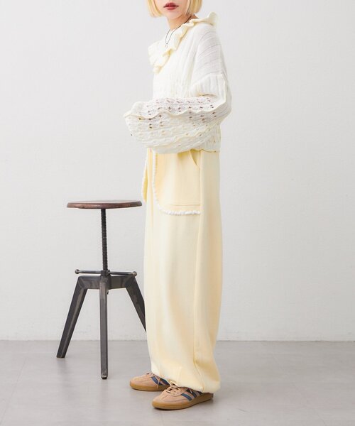 w closet（ダブルクローゼット）の「透かし編みフリルニット（パーカー・レディース・イエロー/ネイビー/グリーン/グレー/アイボリー・FREE）」の15枚目の写真