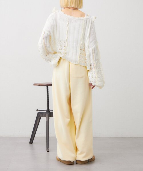 w closet（ダブルクローゼット）の「透かし編みフリルニット（パーカー・レディース・イエロー/ネイビー/グリーン/グレー/アイボリー・FREE）」の16枚目の写真