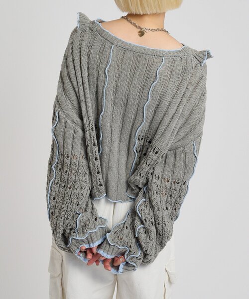 w closet（ダブルクローゼット）の「透かし編みフリルニット（パーカー・レディース・イエロー/ネイビー/グリーン/グレー/アイボリー・FREE）」の20枚目の写真