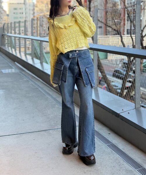 w closet（ダブルクローゼット）の「透かし編みフリルニット（パーカー・レディース・イエロー/ネイビー/グリーン/グレー/アイボリー・FREE）」の11枚目の写真