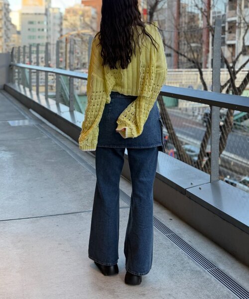 w closet（ダブルクローゼット）の「透かし編みフリルニット（パーカー・レディース・イエロー/ネイビー/グリーン/グレー/アイボリー・FREE）」の6枚目の写真