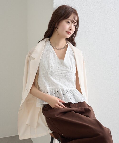 mystic（ミスティック）の「コットン刺繍ホルターネック（シャツ/ブラウス・レディース・オフホワイト/ピンク/ブラック・FREE）」の5枚目の写真