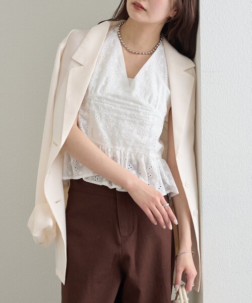 mystic（ミスティック）の「コットン刺繍ホルターネック（シャツ/ブラウス・レディース・オフホワイト/ピンク/ブラック・FREE）」の7枚目の写真