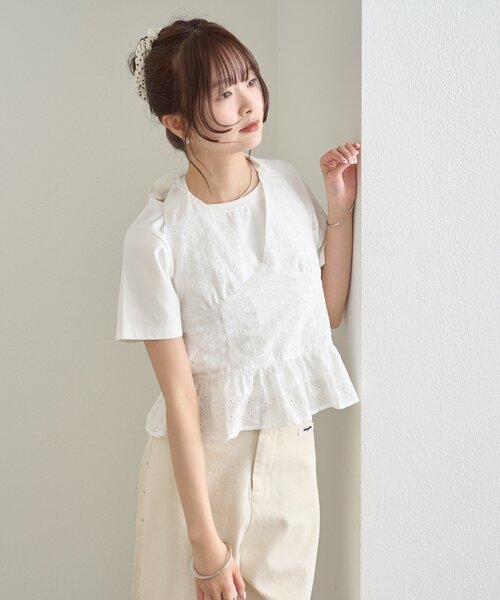 mystic（ミスティック）の「コットン刺繍ホルターネック（シャツ/ブラウス・レディース・オフホワイト/ピンク/ブラック・FREE）」の17枚目の写真