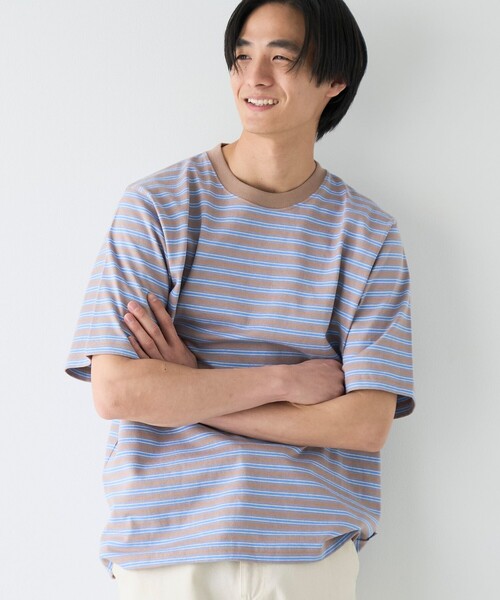 coen(コーエン)の「RepurヘビーコットンボーダーTシャツ【抗菌性、消臭性】(Tシャツ/カットソー・メンズ・グレー/ダークグレー/ブラウン・S/M/L/XL)」の3枚目の写真