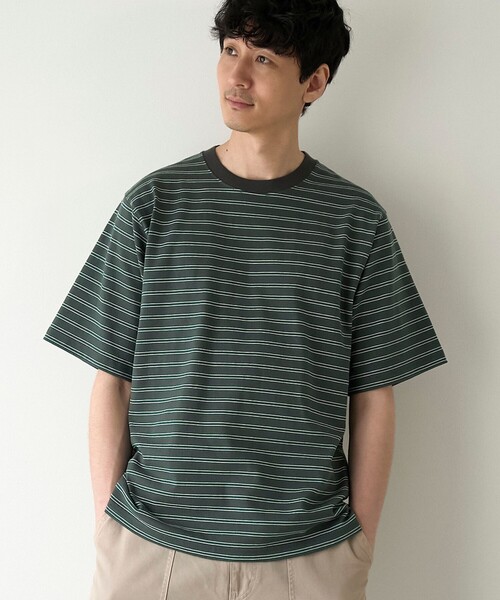 coen(コーエン)の「RepurヘビーコットンボーダーTシャツ【抗菌性、消臭性】(Tシャツ/カットソー・メンズ・グレー/ダークグレー/ブラウン・S/M/L/XL)」の2枚目の写真
