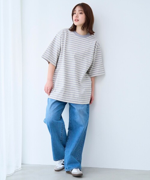 coen(コーエン)の「RepurヘビーコットンボーダーTシャツ【抗菌性、消臭性】(Tシャツ/カットソー・メンズ・グレー/ダークグレー/ブラウン・S/M/L/XL)」の4枚目の写真