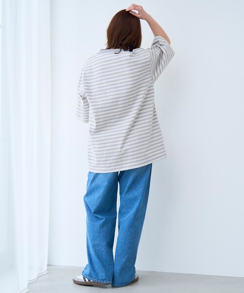 coen(コーエン)の「RepurヘビーコットンボーダーTシャツ【抗菌性、消臭性】(Tシャツ/カットソー・メンズ・グレー/ダークグレー/ブラウン・S/M/L/XL)」の5枚目の写真