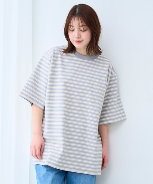 coen(コーエン)の「RepurヘビーコットンボーダーTシャツ【抗菌性、消臭性】(Tシャツ/カットソー・メンズ・グレー/ダークグレー/ブラウン・S/M/L/XL)」の6枚目の写真