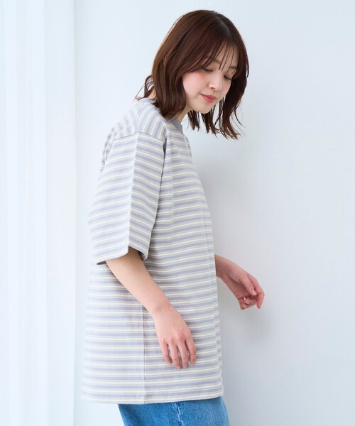 coen(コーエン)の「RepurヘビーコットンボーダーTシャツ【抗菌性、消臭性】(Tシャツ/カットソー・メンズ・グレー/ダークグレー/ブラウン・S/M/L/XL)」の7枚目の写真