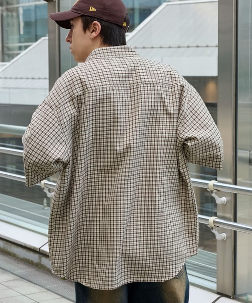 MLB(メジャーリーグベースボール)の「MLB/メジャーリーグベースボール 別注 ロゴ刺繍 アソートチェック オーバーサイズ レギュラーカラー半袖シャツ(シャツ/ブラウス・メンズ・ブラック系/ベージュ系/ブラック/ブラウン/レッド/ネイビー系/グレー・M/L)」の18枚目の写真