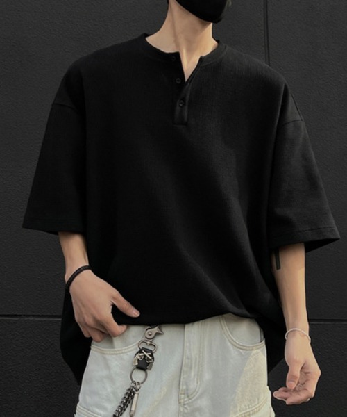 link lot(リンクロット)の「ワッフル / オーバーサイズヘンリーネックT(Tシャツ/カットソー・メンズ・グレー/ブラック・L/M)」の3枚目の写真