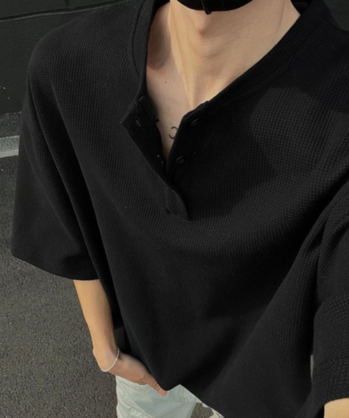 link lot(リンクロット)の「ワッフル / オーバーサイズヘンリーネックT(Tシャツ/カットソー・メンズ・グレー/ブラック・L/M)」の4枚目の写真