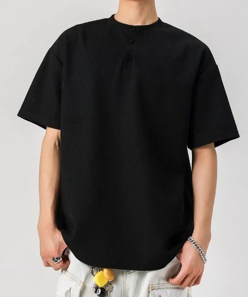 link lot(リンクロット)の「ワッフル / オーバーサイズヘンリーネックT(Tシャツ/カットソー・メンズ・グレー/ブラック・L/M)」の7枚目の写真