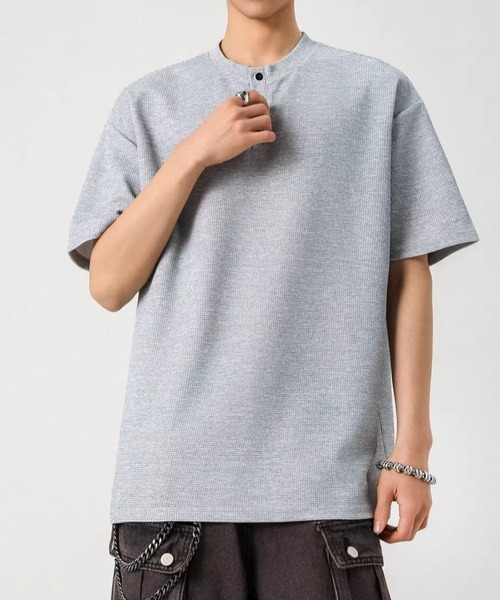 link lot(リンクロット)の「ワッフル / オーバーサイズヘンリーネックT(Tシャツ/カットソー・メンズ・グレー/ブラック・L/M)」の10枚目の写真
