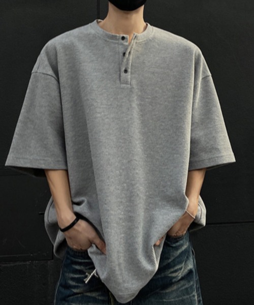 link lot(リンクロット)の「ワッフル / オーバーサイズヘンリーネックT(Tシャツ/カットソー・メンズ・グレー/ブラック・L/M)」の19枚目の写真