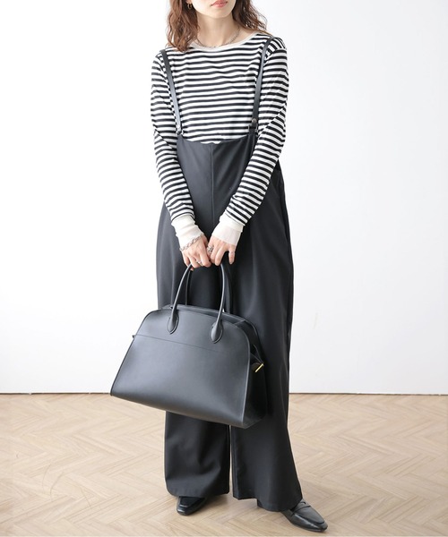 La-gemme(ラジェム)の「サスペンダー付きワイドサロペット(サロペット/オーバーオール・レディース・ブラック/アイボリー/ベージュ/チェック・フリー)」の3枚目の写真