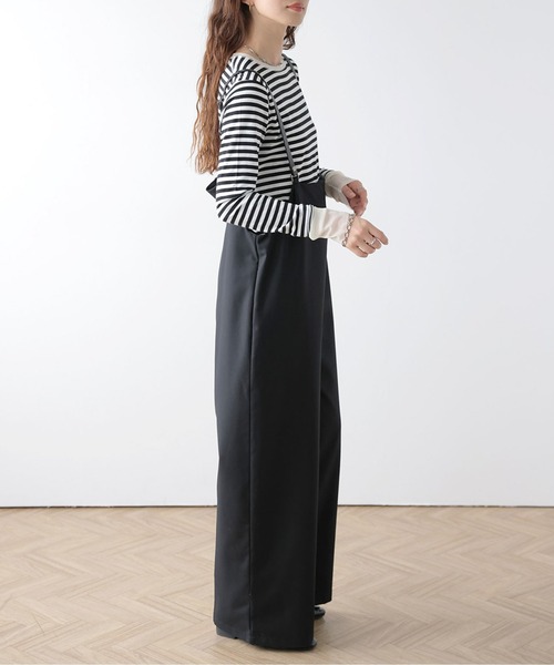 La-gemme(ラジェム)の「サスペンダー付きワイドサロペット(サロペット/オーバーオール・レディース・ブラック/アイボリー/ベージュ/チェック・フリー)」の10枚目の写真