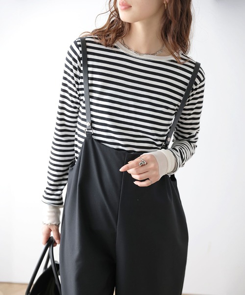 La-gemme(ラジェム)の「サスペンダー付きワイドサロペット(サロペット/オーバーオール・レディース・ブラック/アイボリー/ベージュ/チェック・フリー)」の12枚目の写真