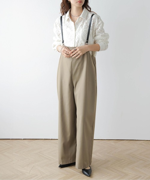 La-gemme(ラジェム)の「サスペンダー付きワイドサロペット(サロペット/オーバーオール・レディース・ブラック/アイボリー/ベージュ/チェック・フリー)」の13枚目の写真