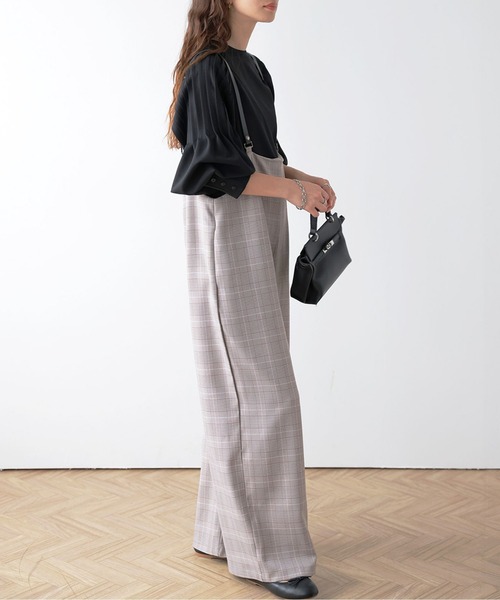 La-gemme(ラジェム)の「サスペンダー付きワイドサロペット(サロペット/オーバーオール・レディース・ブラック/アイボリー/ベージュ/チェック・フリー)」の18枚目の写真