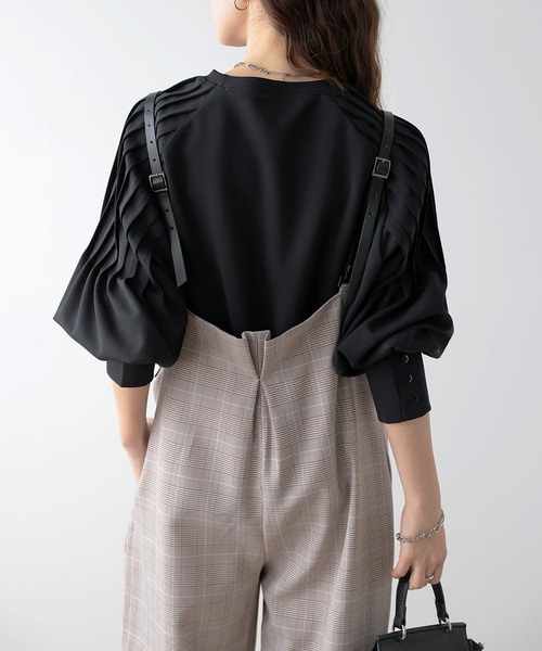 La-gemme(ラジェム)の「サスペンダー付きワイドサロペット(サロペット/オーバーオール・レディース・ブラック/アイボリー/ベージュ/チェック・フリー)」の19枚目の写真