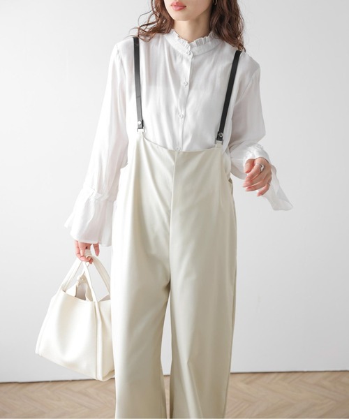 La-gemme(ラジェム)の「サスペンダー付きワイドサロペット(サロペット/オーバーオール・レディース・ブラック/アイボリー/ベージュ/チェック・フリー)」の7枚目の写真