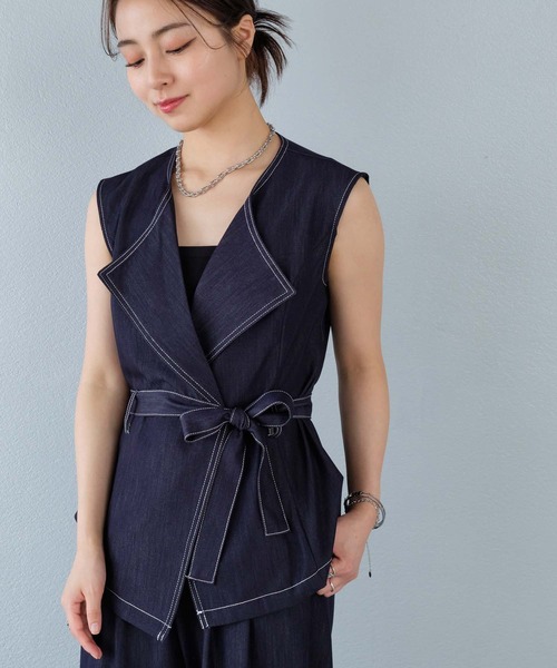 murea（ミュレア）の「デニムラペルカラージレ＋デニムワイドパンツ＋ベルトset（セットアップ・レディース・ブラック/ブルー・S/M）」の22枚目の写真