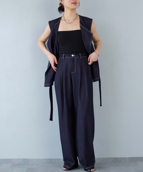 murea（ミュレア）の「デニムラペルカラージレ＋デニムワイドパンツ＋ベルトset（セットアップ・レディース・ブラック/ブルー・S/M）」の21枚目の写真