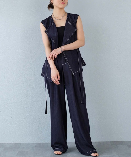 murea（ミュレア）の「デニムラペルカラージレ＋デニムワイドパンツ＋ベルトset（セットアップ・レディース・ブラック/ブルー・S/M）」の20枚目の写真