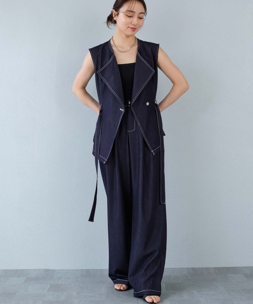 murea（ミュレア）の「デニムラペルカラージレ＋デニムワイドパンツ＋ベルトset（セットアップ・レディース・ブラック/ブルー・S/M）」の18枚目の写真