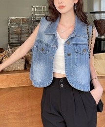 emi+（エミプラス）の「ショート丈デニムベスト（ベスト）」