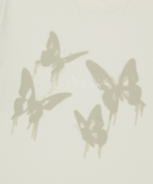 MAHAGRID(マハグリッド)の「『mahagrid/マハグリッド』PIGMENT BUTTERFLY GOTH TEE/ピグメント バタフライ ゴス Tシャツ(Tシャツ/カットソー・レディース・アイボリー/チャコールグレー・M)」の9枚目の写真