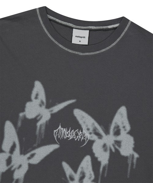MAHAGRID(マハグリッド)の「『mahagrid/マハグリッド』PIGMENT BUTTERFLY GOTH TEE/ピグメント バタフライ ゴス Tシャツ(Tシャツ/カットソー・レディース・アイボリー/チャコールグレー・M)」の12枚目の写真