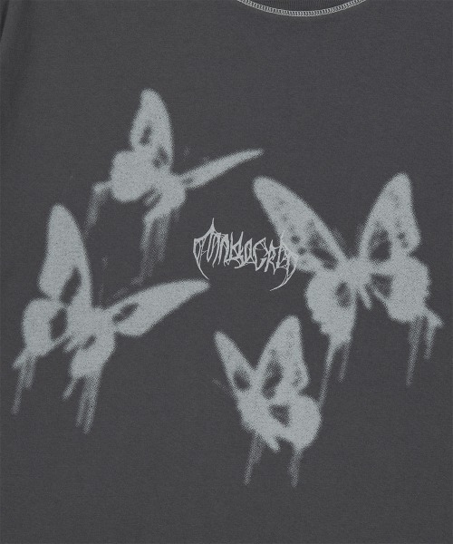MAHAGRID(マハグリッド)の「『mahagrid/マハグリッド』PIGMENT BUTTERFLY GOTH TEE/ピグメント バタフライ ゴス Tシャツ(Tシャツ/カットソー・レディース・アイボリー/チャコールグレー・M)」の13枚目の写真