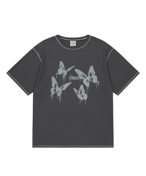 MAHAGRID(マハグリッド)の「『mahagrid/マハグリッド』PIGMENT BUTTERFLY GOTH TEE/ピグメント バタフライ ゴス Tシャツ(Tシャツ/カットソー・レディース・アイボリー/チャコールグレー・M)」の10枚目の写真