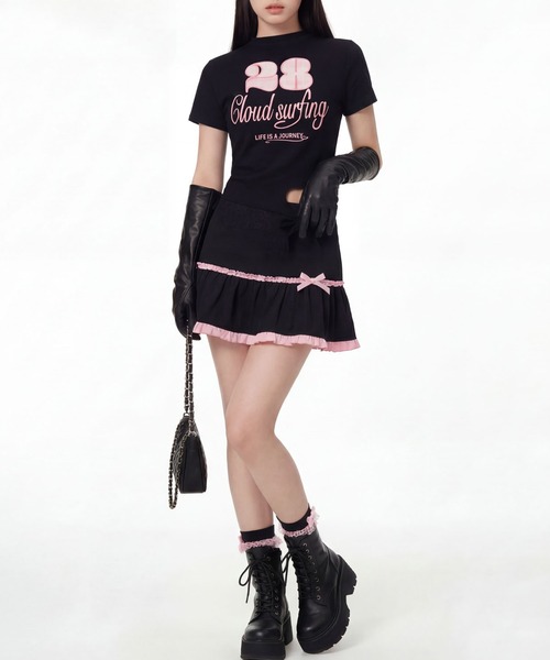 HOOK(フック)の「HOOK for girls ガーリーカジュアルリボンTシャツ (SS)(Tシャツ/カットソー・レディース・ホワイト/ブラック・L/M)」の15枚目の写真
