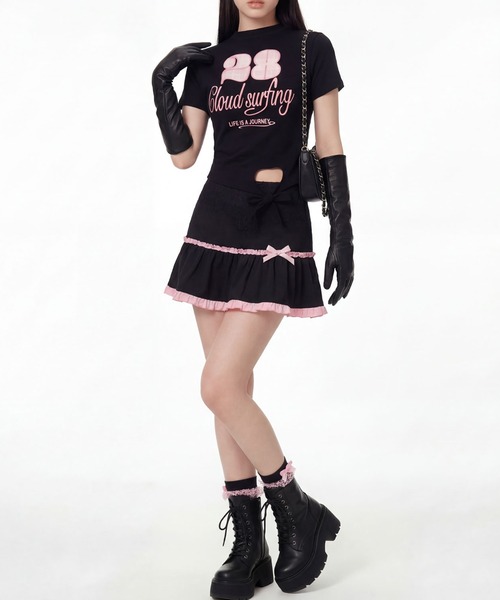 HOOK(フック)の「HOOK for girls ガーリーカジュアルリボンTシャツ (SS)(Tシャツ/カットソー・レディース・ホワイト/ブラック・L/M)」の17枚目の写真