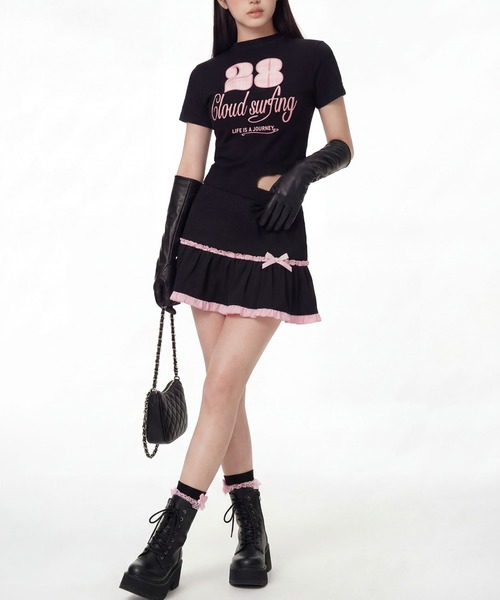 HOOK(フック)の「HOOK for girls ガーリーカジュアルリボンTシャツ (SS)(Tシャツ/カットソー・レディース・ホワイト/ブラック・L/M)」の18枚目の写真