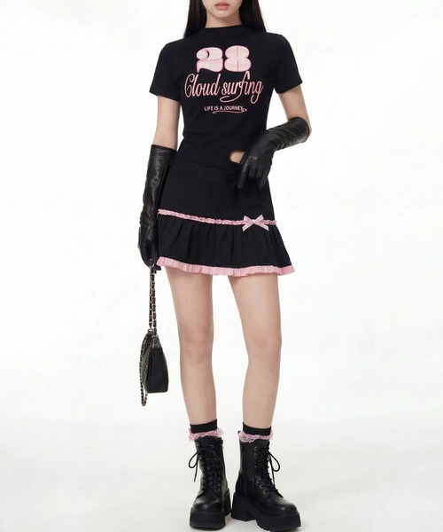 HOOK(フック)の「HOOK for girls ガーリーカジュアルリボンTシャツ (SS)(Tシャツ/カットソー・レディース・ホワイト/ブラック・L/M)」の20枚目の写真