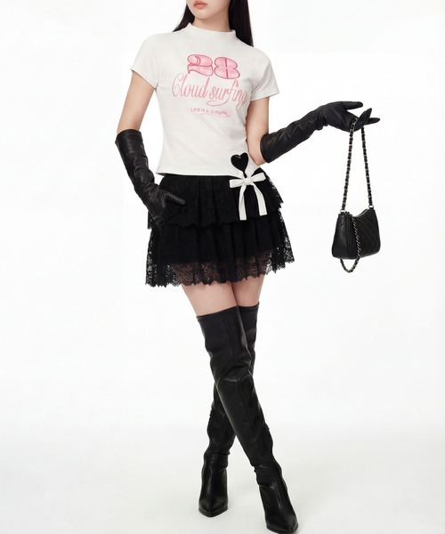 HOOK(フック)の「HOOK for girls ガーリーカジュアルリボンTシャツ (SS)(Tシャツ/カットソー・レディース・ホワイト/ブラック・L/M)」の8枚目の写真