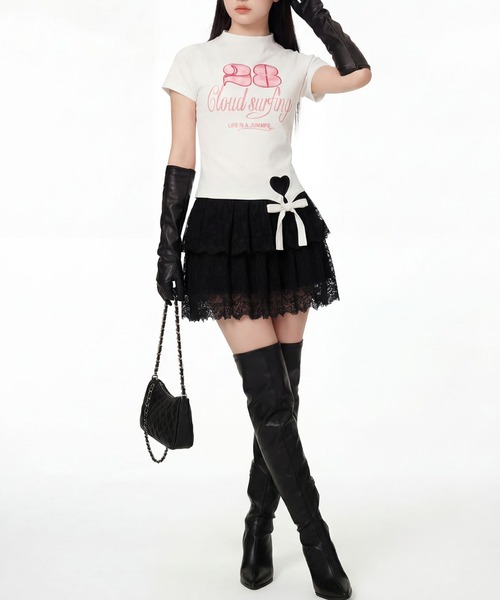 HOOK(フック)の「HOOK for girls ガーリーカジュアルリボンTシャツ (SS)(Tシャツ/カットソー・レディース・ホワイト/ブラック・L/M)」の9枚目の写真