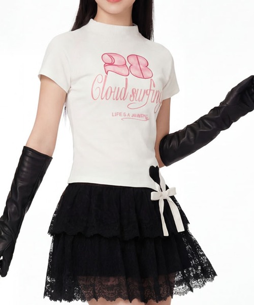 HOOK(フック)の「HOOK for girls ガーリーカジュアルリボンTシャツ (SS)(Tシャツ/カットソー・レディース・ホワイト/ブラック・L/M)」の13枚目の写真
