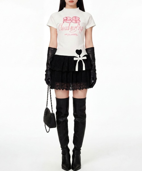 HOOK(フック)の「HOOK for girls ガーリーカジュアルリボンTシャツ (SS)(Tシャツ/カットソー・レディース・ホワイト/ブラック・L/M)」の10枚目の写真
