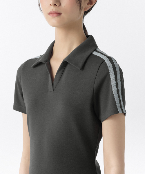MUSINSA STANDARD WOMAN（ムシンサスタンダードウーマン）の「ウィメンズスリットネックレーストリムポロワンピース[ダークグレー/スカイブルー]（ワンピース・レディース・その他・X-SMALL/SMALL/LARGE）」の4枚目の写真
