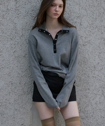 SIGREAT（シグレート）の「クラシックストライプスナップTシャツ_グレー（Tシャツ/カットソー）」