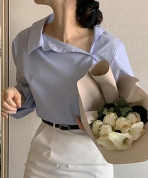 アシンメトリーカラーストライプシャツ