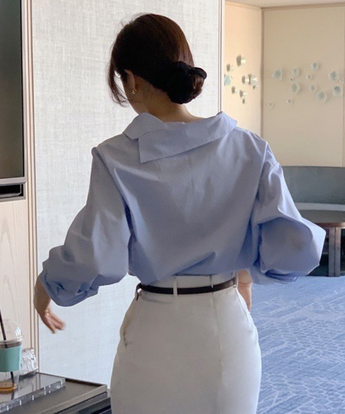 mielu(ミエル)の「アシンメトリーカラーストライプシャツ(シャツ/ブラウス・レディース・ブルー・LARGE/MEDIUM/SMALL)」の10枚目の写真