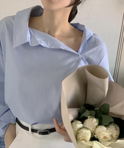 mielu(ミエル)の「アシンメトリーカラーストライプシャツ(シャツ/ブラウス・レディース・ブルー・LARGE/MEDIUM/SMALL)」の7枚目の写真